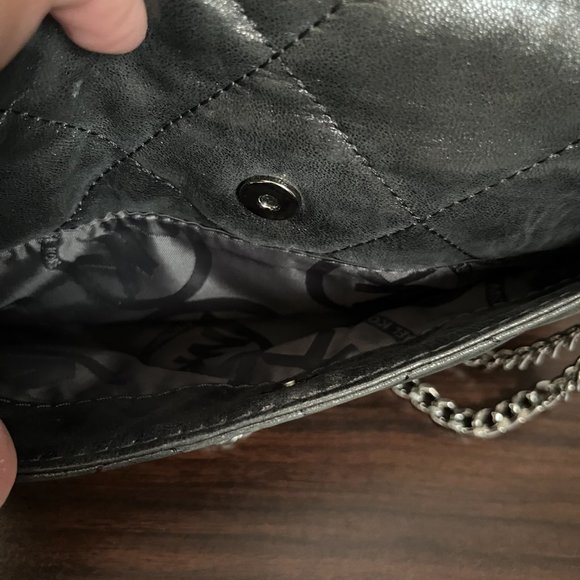 Michael Kors Hamilton Clutch Quilt Flap Shoulder Gray Gunmetal Pewter Metallic - Picture 9 of 11